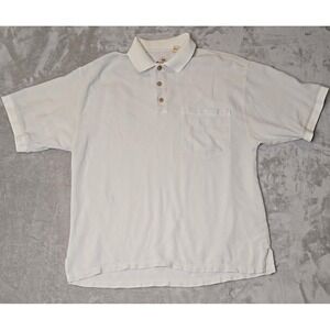 Tommy Bahama Polo Shirt Mens L Silk Waffle Knit Banded Sleeves Soft Comfort